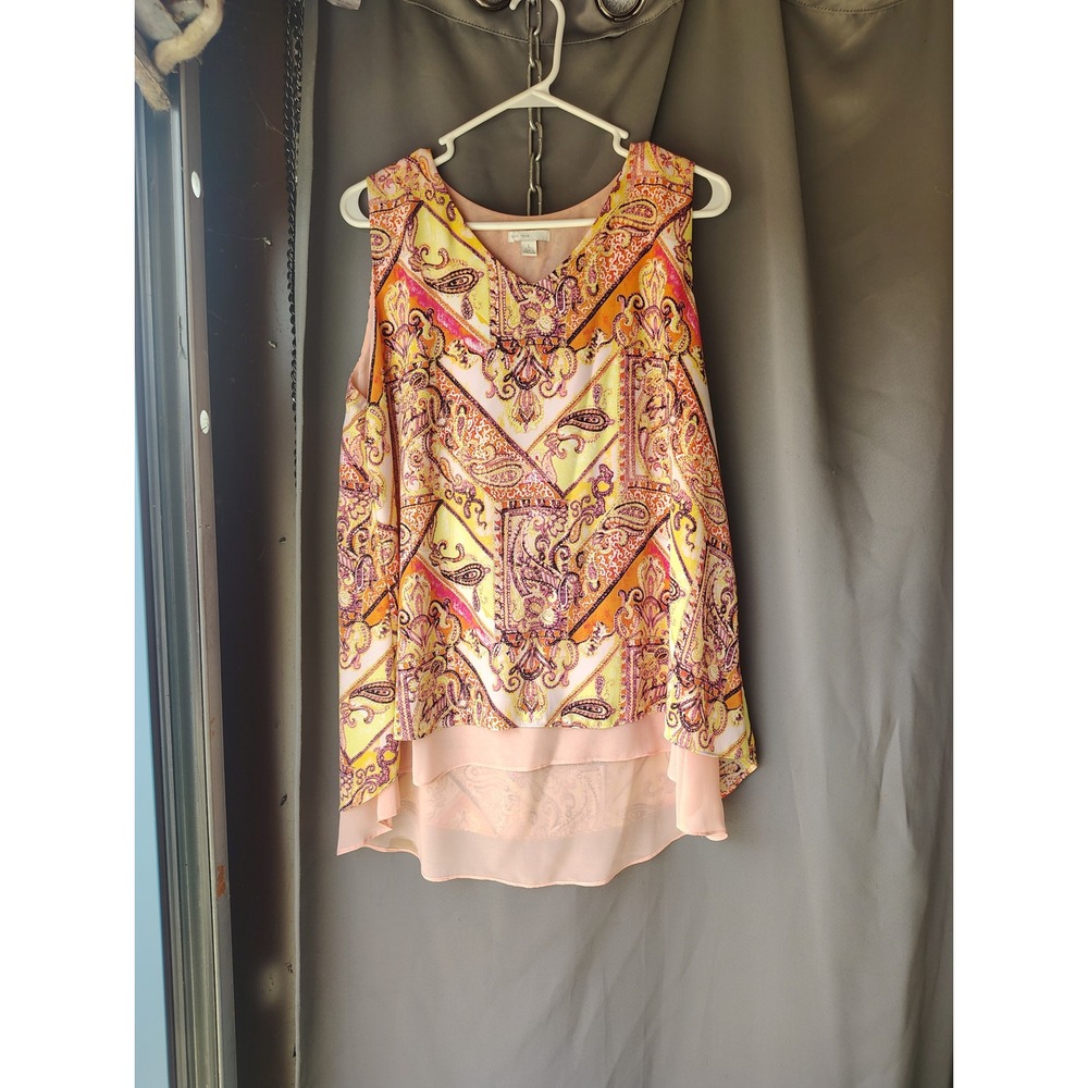 Est. 1946 Womens Large Paisley Print Sleeveless V-Neck High-Low Layered Blouse